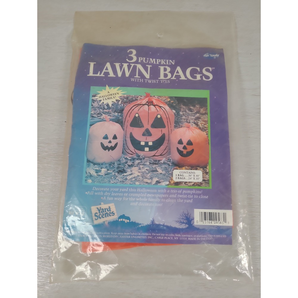 Fun World Vintage Halloween Pumpkin Lawn Bags 3 Pack Jack O Lantern Yard Decor